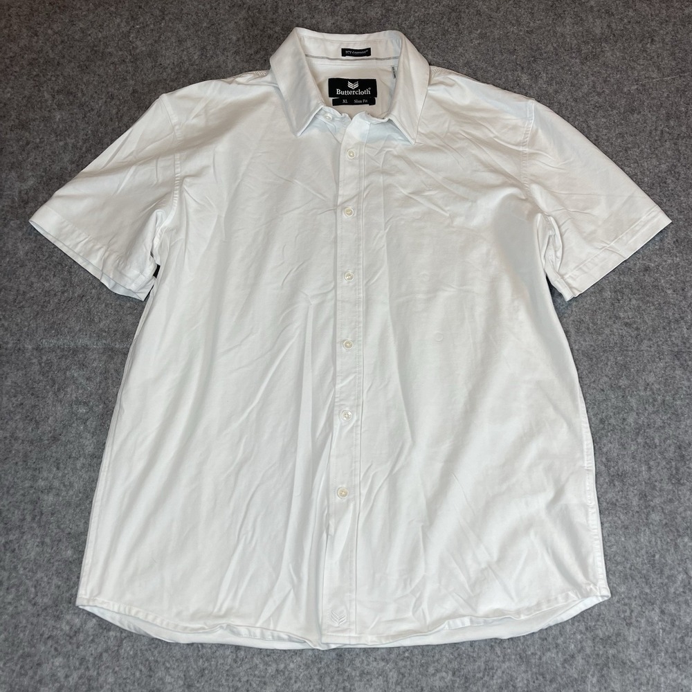 Buttercloth Icy Cotton Shirt Men's XL Slim Fit Short Sleeve Button-Up White
